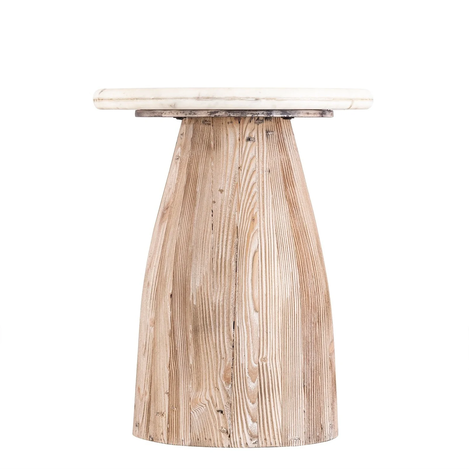 Round Wood Side Table with Marble Top