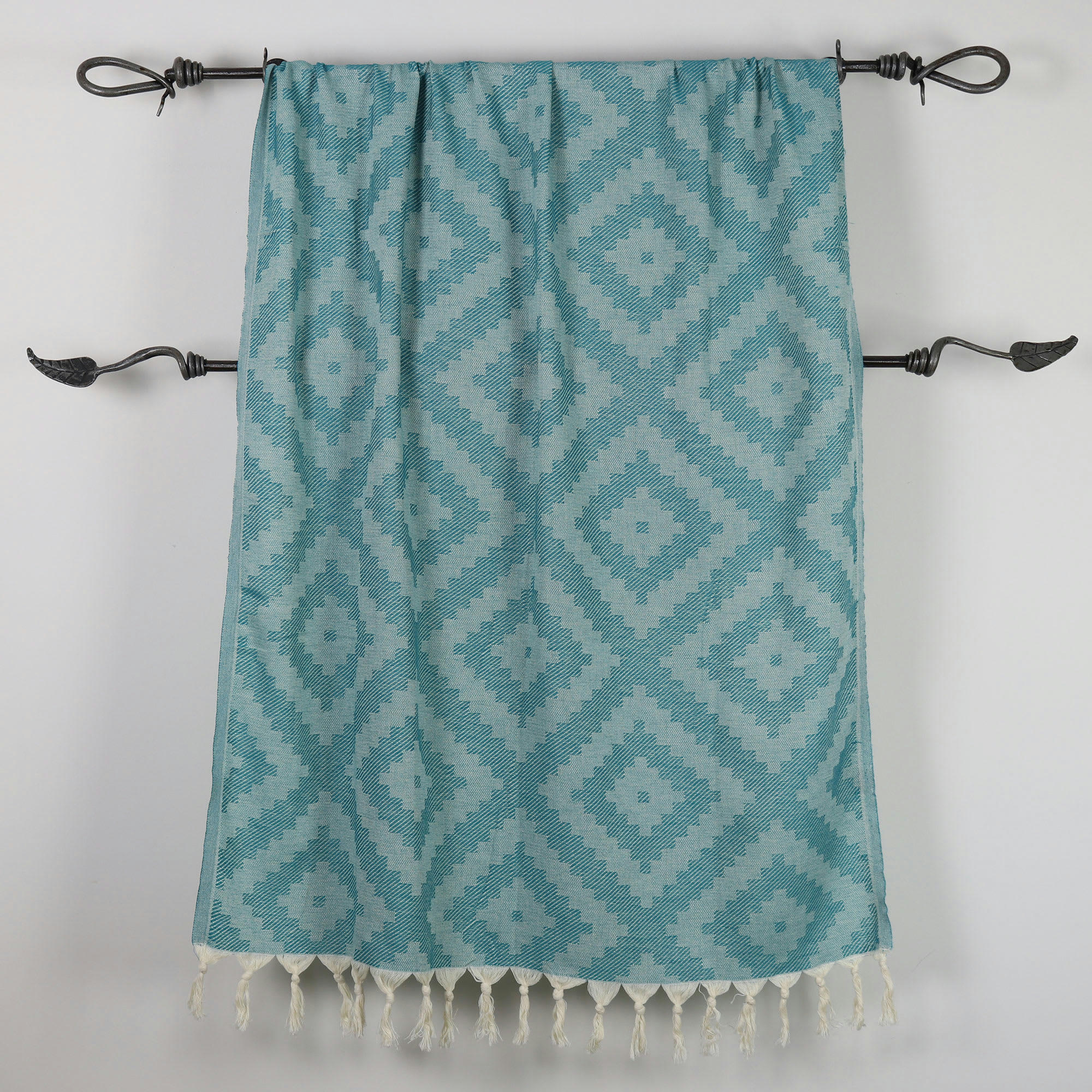 - Fouta losanges 100% coton avec franges émeraude 100x170cm