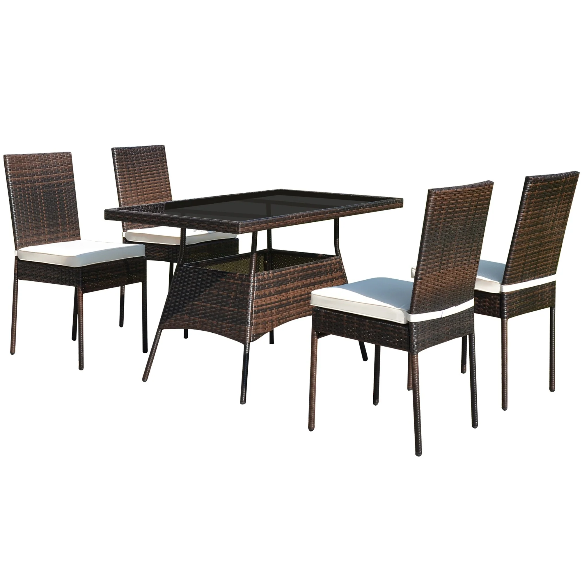Gymax 5PCS Rattan Patio Dining Table & Chair Set Outdoor Furniture Set