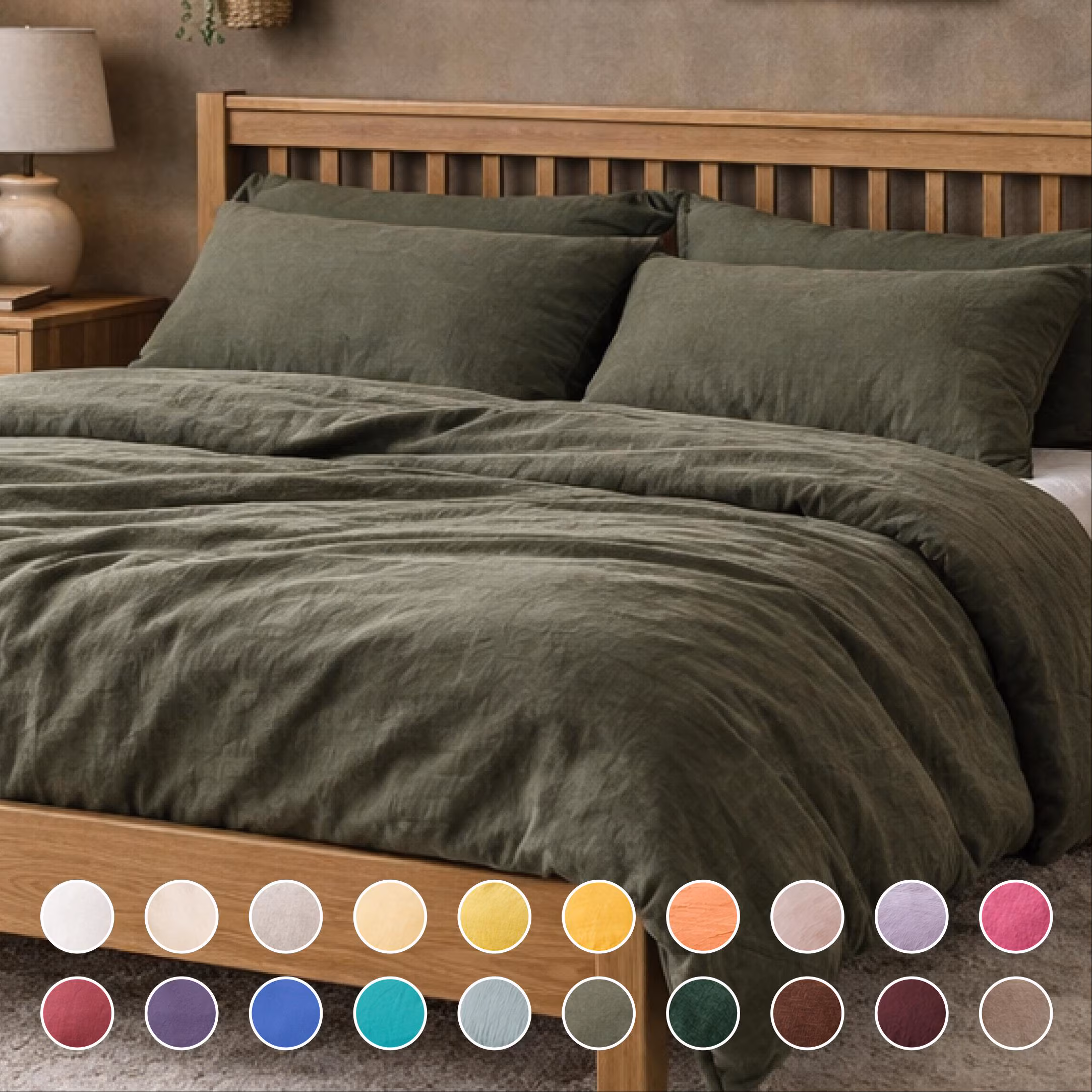Luxury Dark Olive Linen Bedding Set for the Ultimate Family Sleep, Premium Organic Duvet Cover for Healthy Rest
