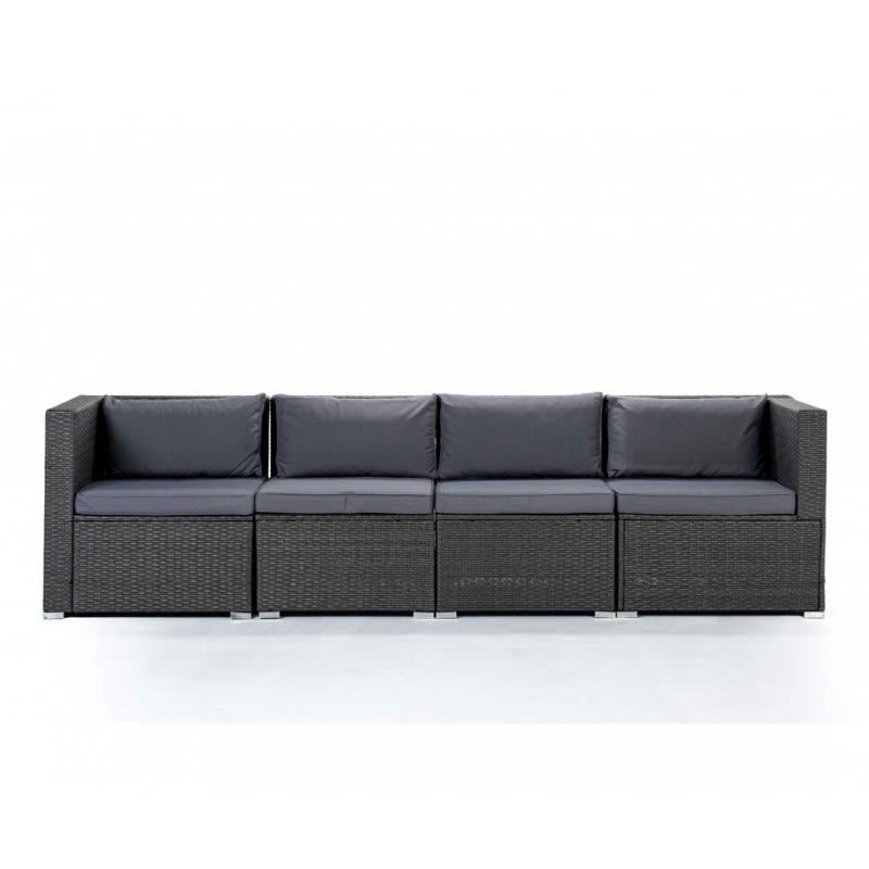 BAHAMAS - Salon de jardin Canapé Quadruple 4 Places Gris Rotin Synthétique