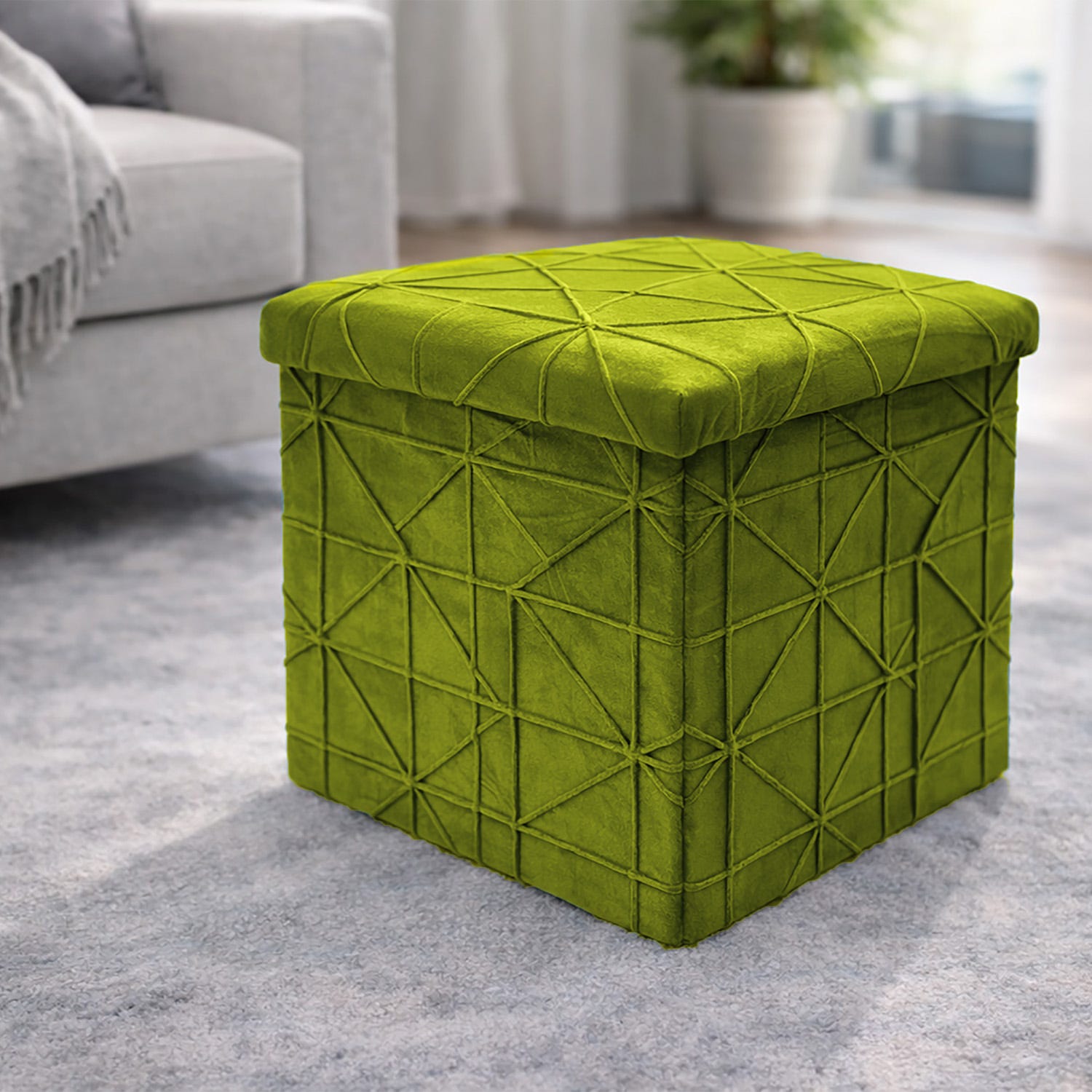 Pouf pieghevole quadrato verde velluto 38 cm