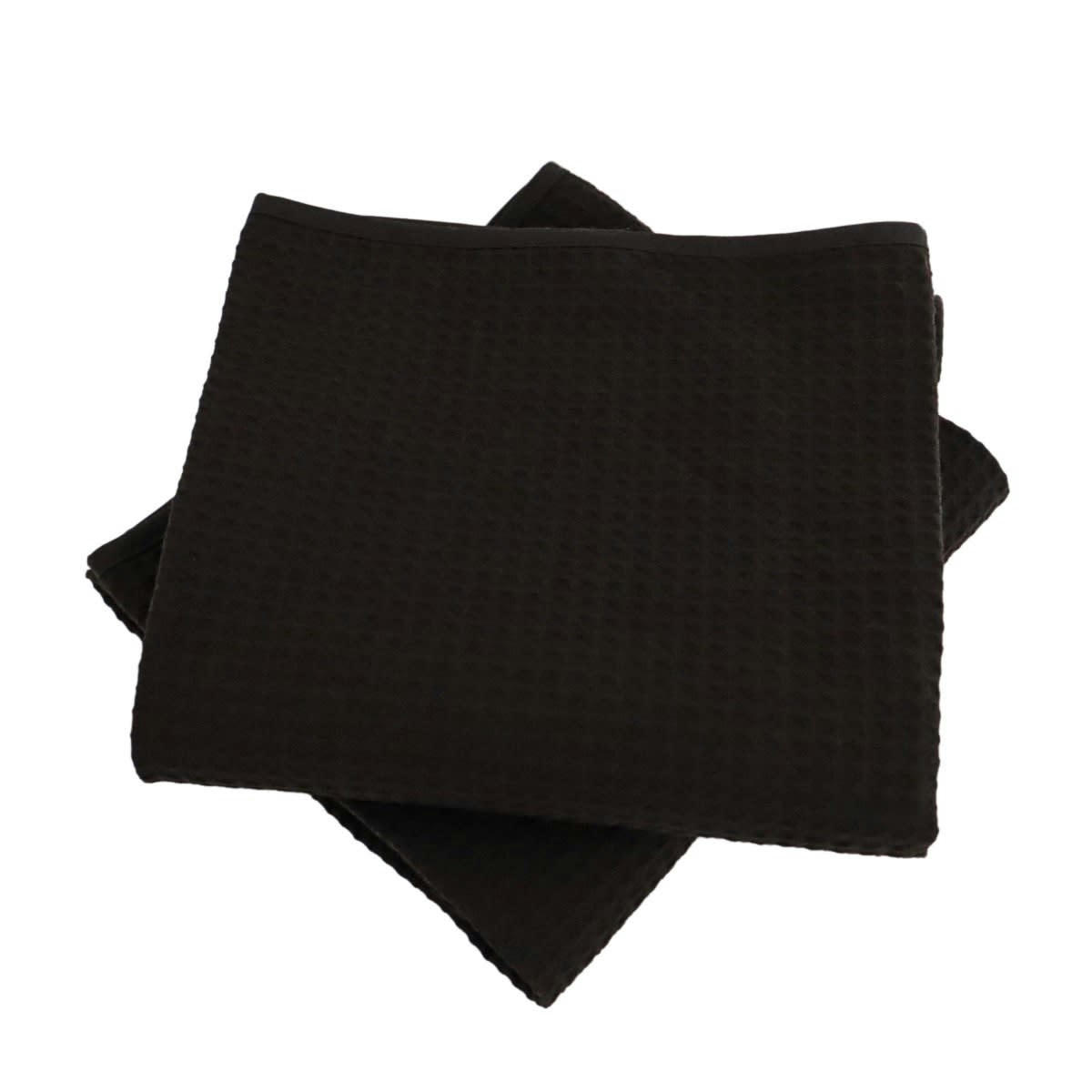 - Lot de serviettes nid d'abeille en coton noir mat taille 70x140 cm