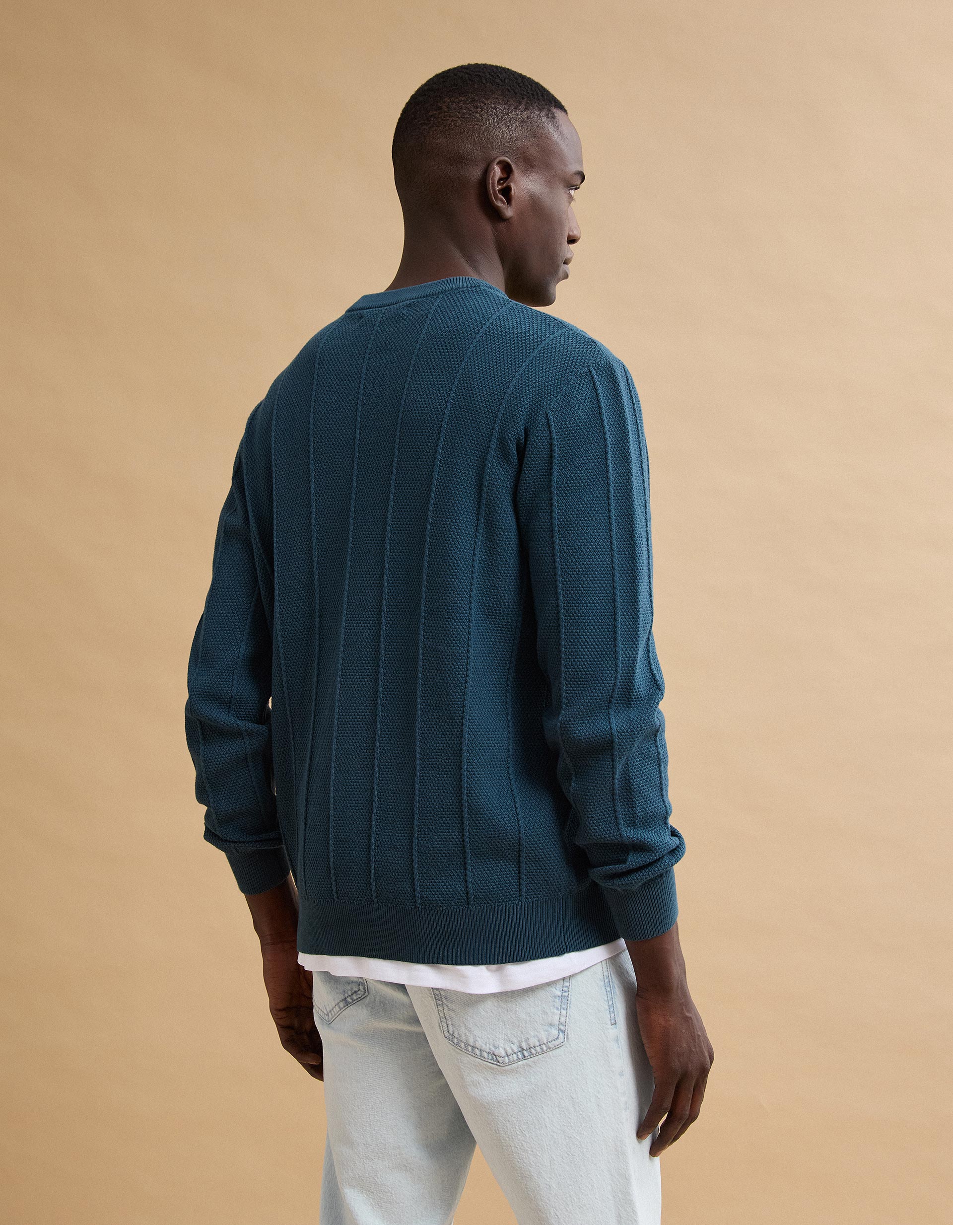 Camisola de Malha Jacquard, Homem, Azul Escuro