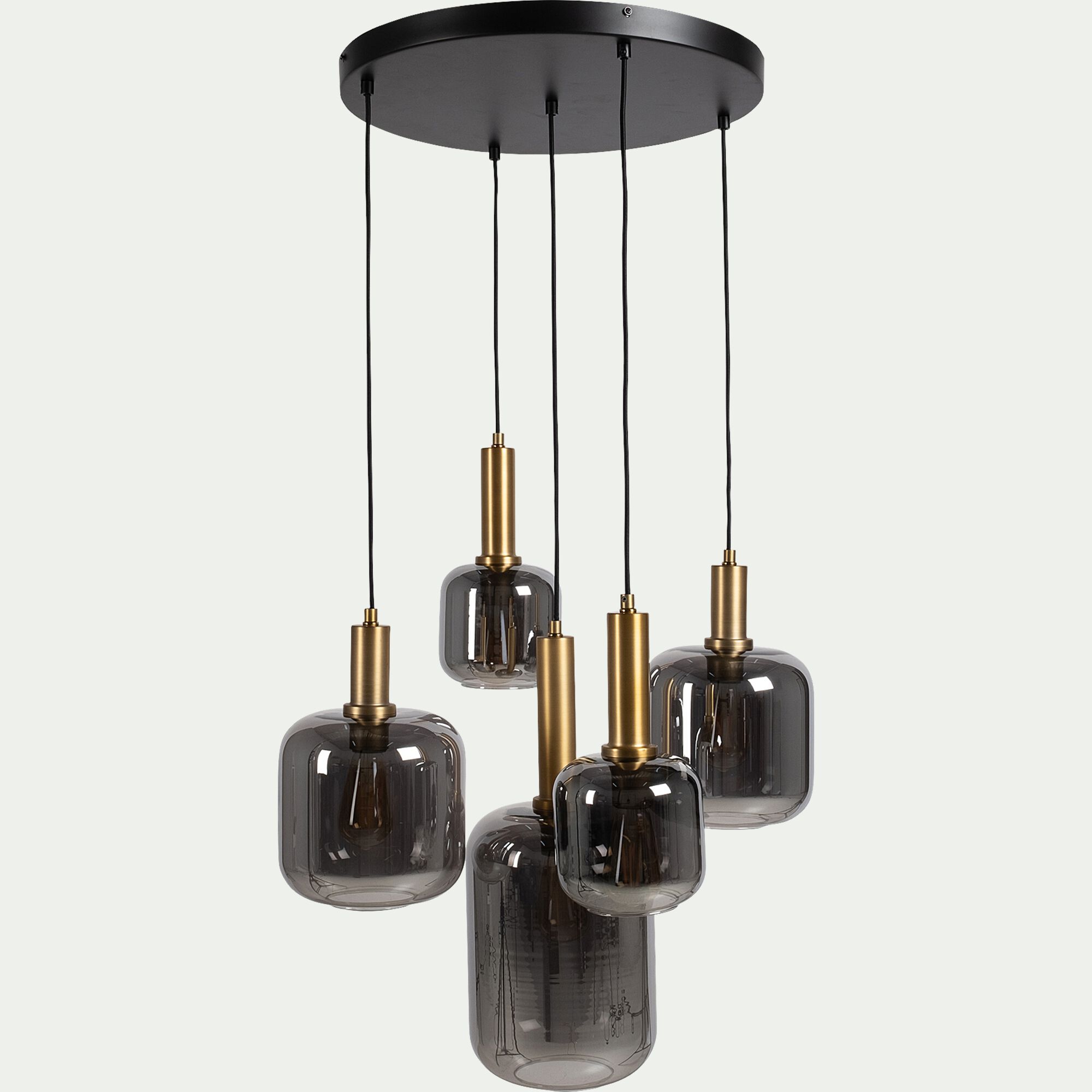 JOANET - Suspension en acier à 5 globes E27 en verre fumé H218cm - noir