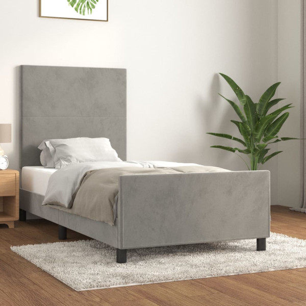 Łóżko tapicerowane rama łóżka ze stelażem szare aksamitne 90x200 cm