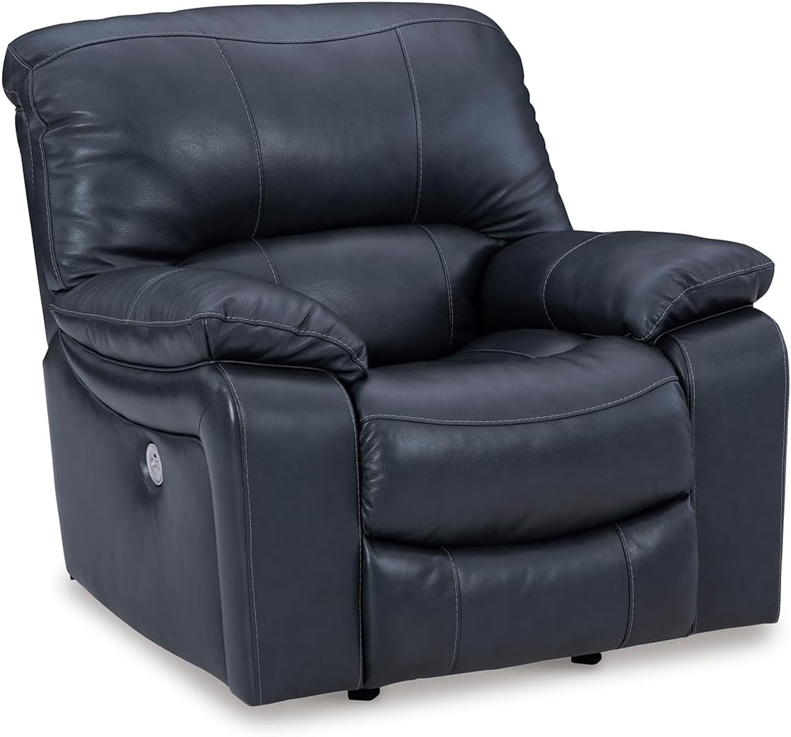 Signature Design By Ashley Leesworth Modern Power Rocker Recliner, USB Port, Gentle Rocking, Top Grain Leather and Matched Leather, 41 W x 41 D x 41 H, Blue