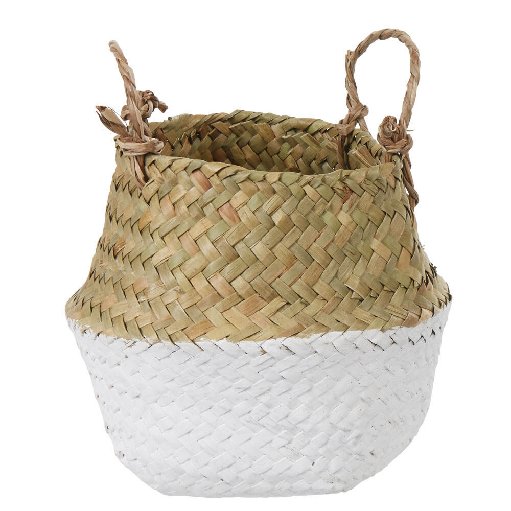 Panière tressée jonc de mer bicolore blanc naturel