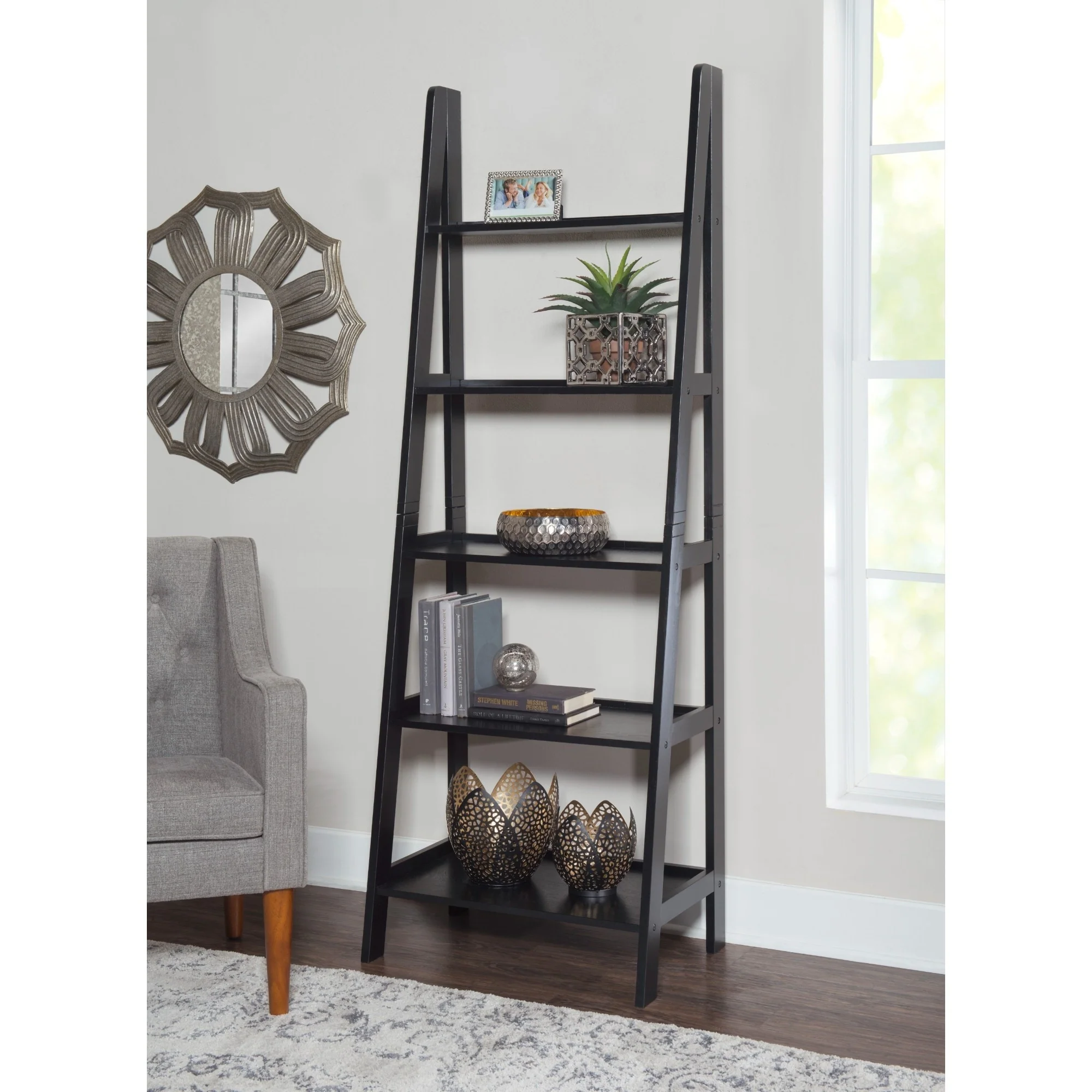 Multi Storage Ladder Bookshelf - 72 - Black
