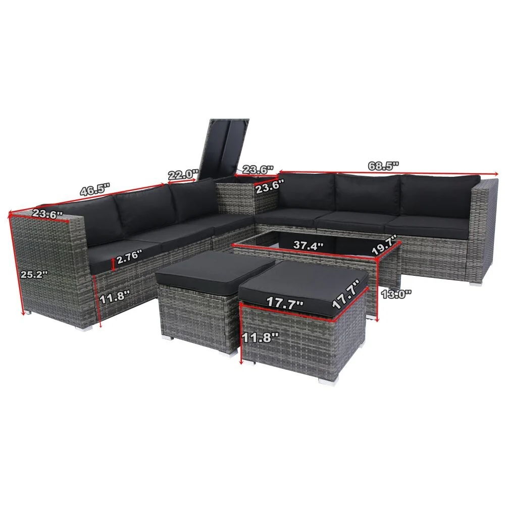 8 Piece Patio Sectional Wicker Rattan Outdoor Furniture Sofa Set