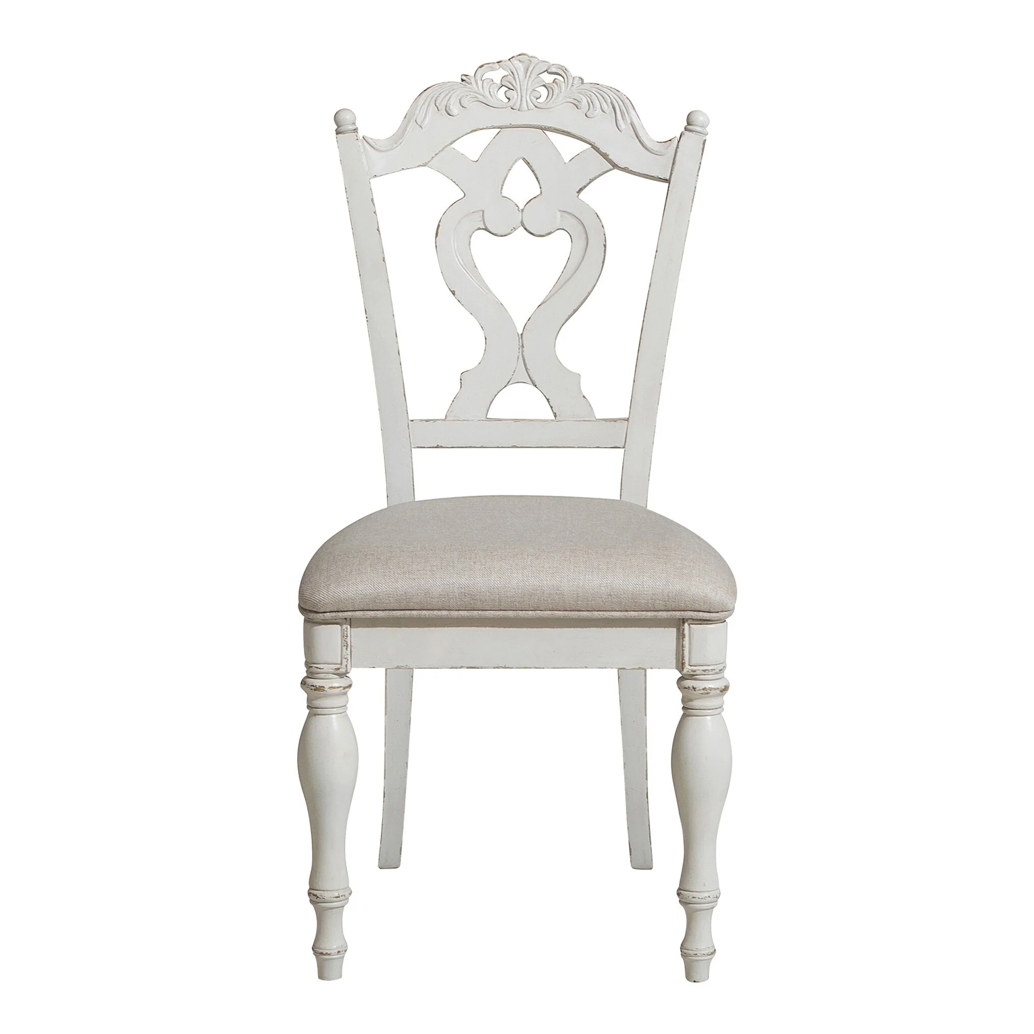 Victorian Style Writing Desk Chair with Engraved Backrest, Antique White