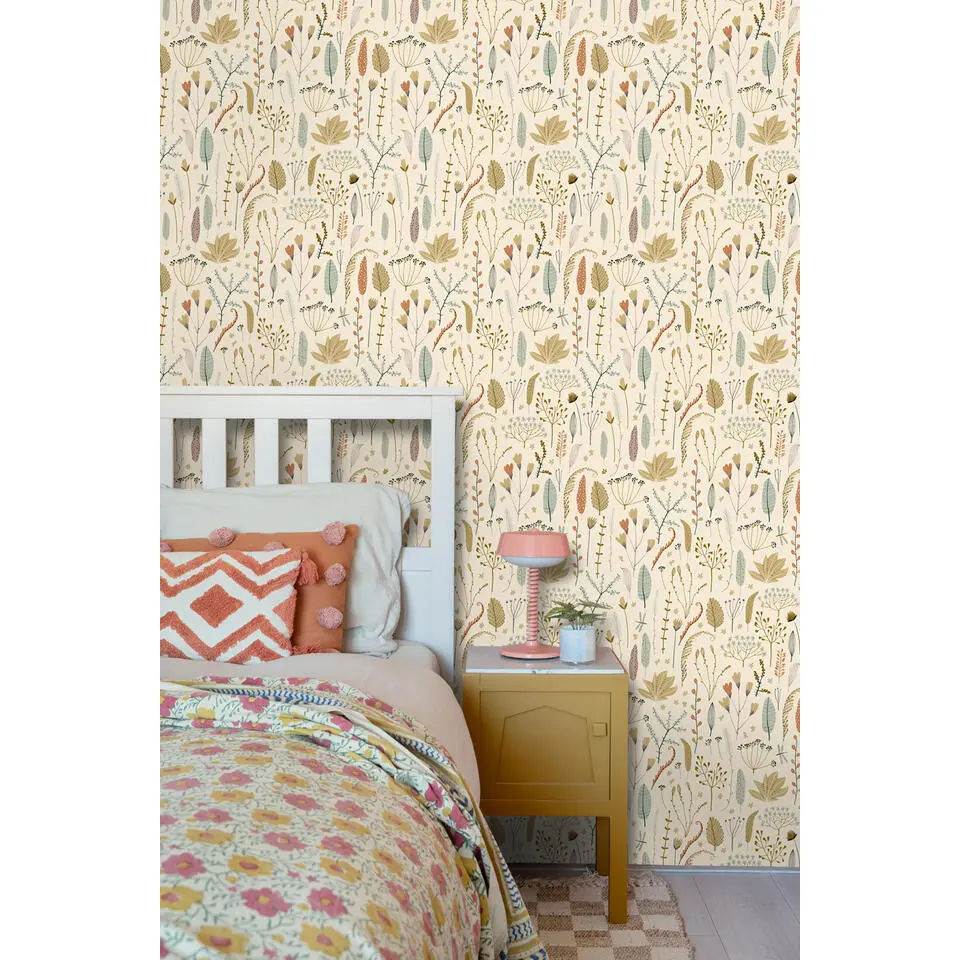 ESTAhome behang veldbloemen vergrijsd olijfgroen - 50 x 900 cm