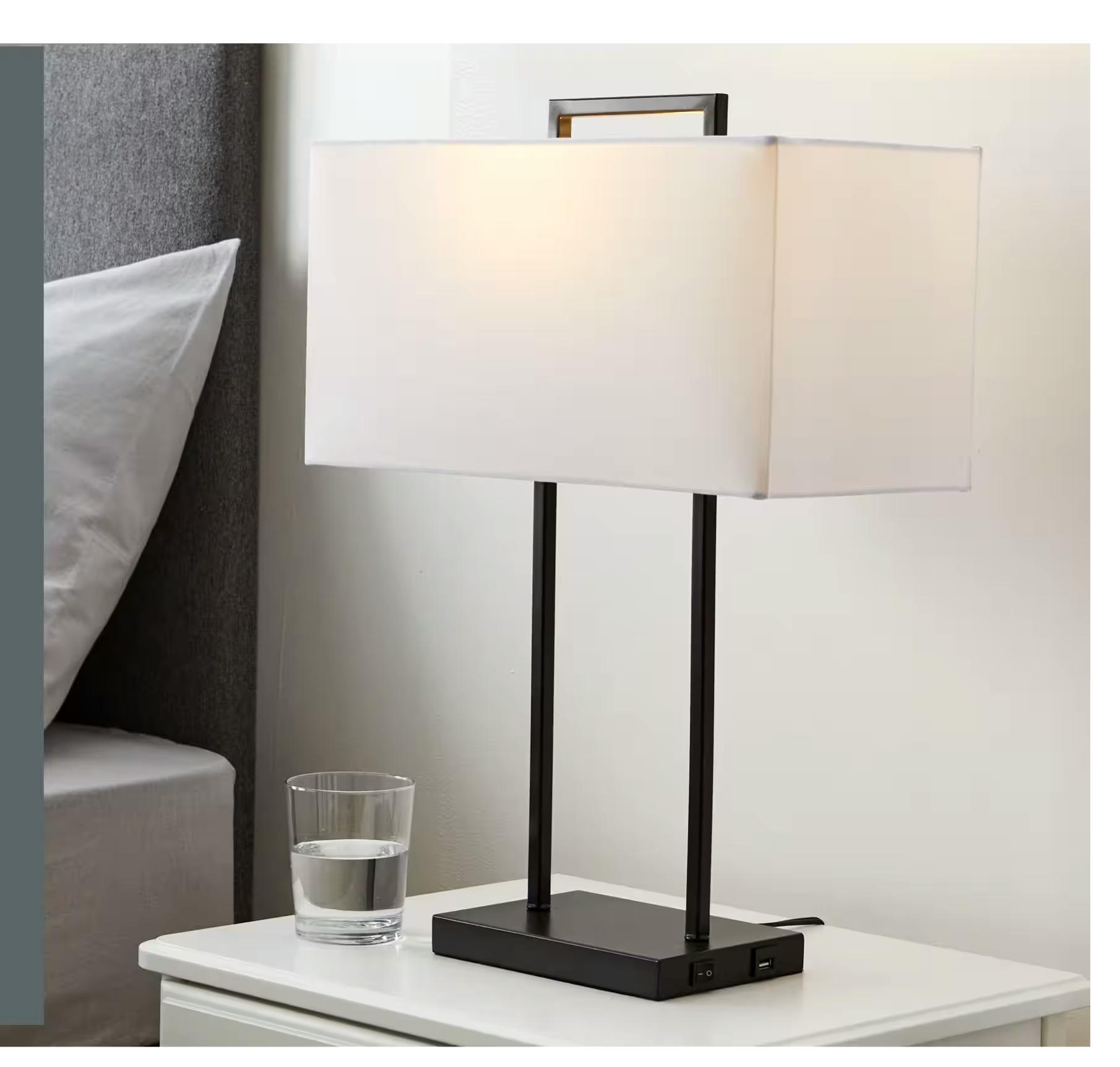 CANVAS Rectangular Table Lamp with USB Port, 22-in