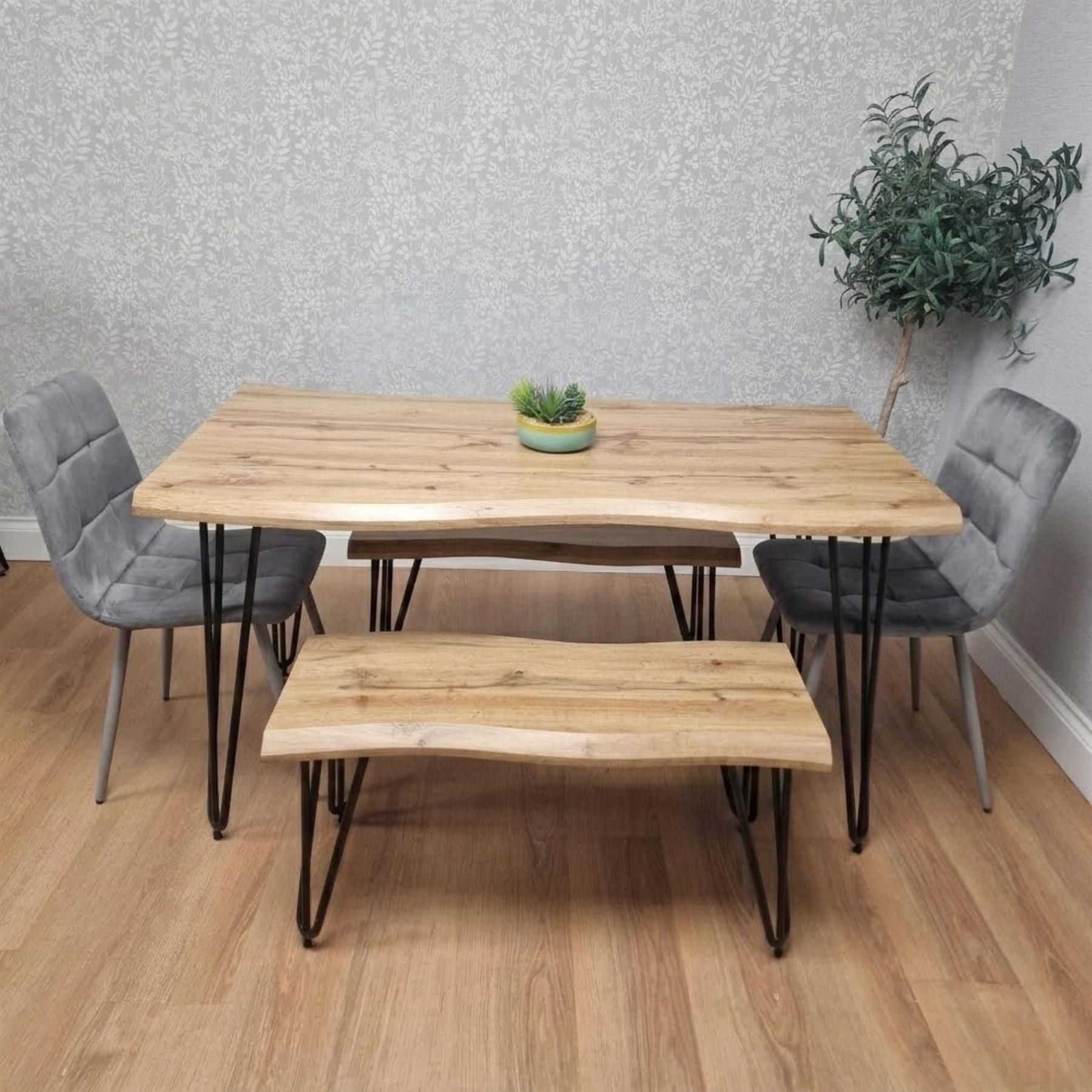 KOSY KOALA Modern Dining Table Set With 2 Benches And 2 Grey Velvet Chairs Kitchen Dining Room Furniture