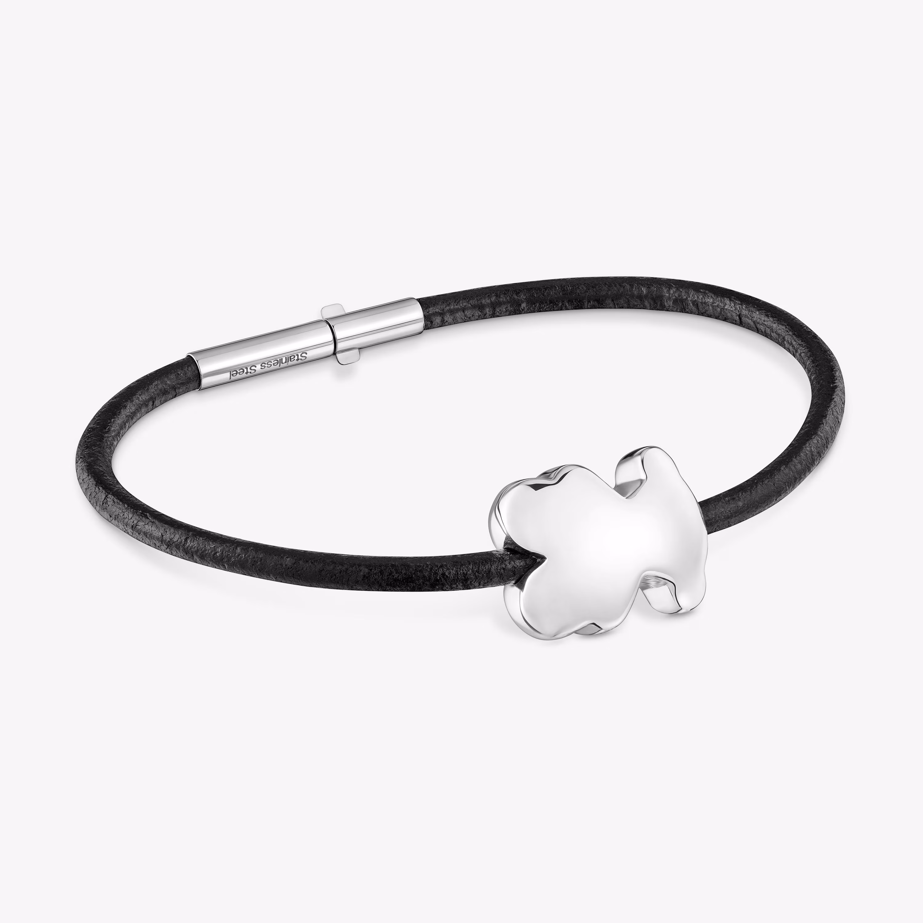 Pulsera oso de plata y caucho 18 mm Bold Motif