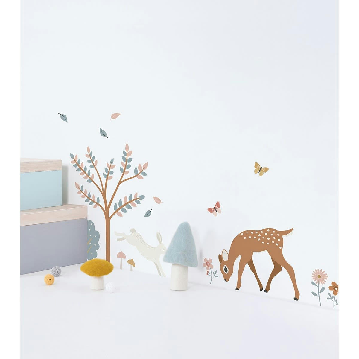 JÃ–RO - Stickers muraux forêt biche et animaux en vinyle mat multicolore