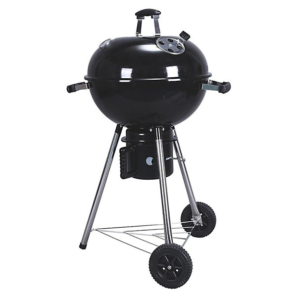 Barbecue à Charbon de Bois sur Trépied Diam57cm Grille Cuisson &Couvercle Thermostat Bac à cendres Barbecue rond 2 roues INTEC
