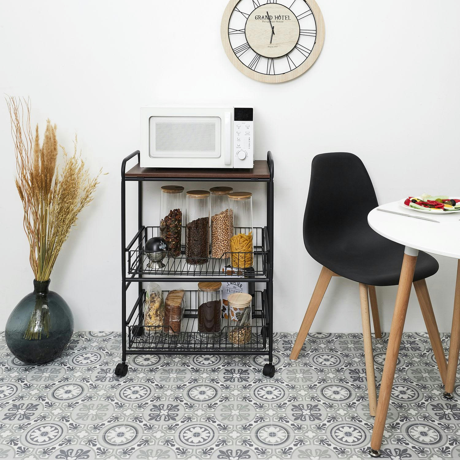 - Desserte à roulettes en métal et mdf noir