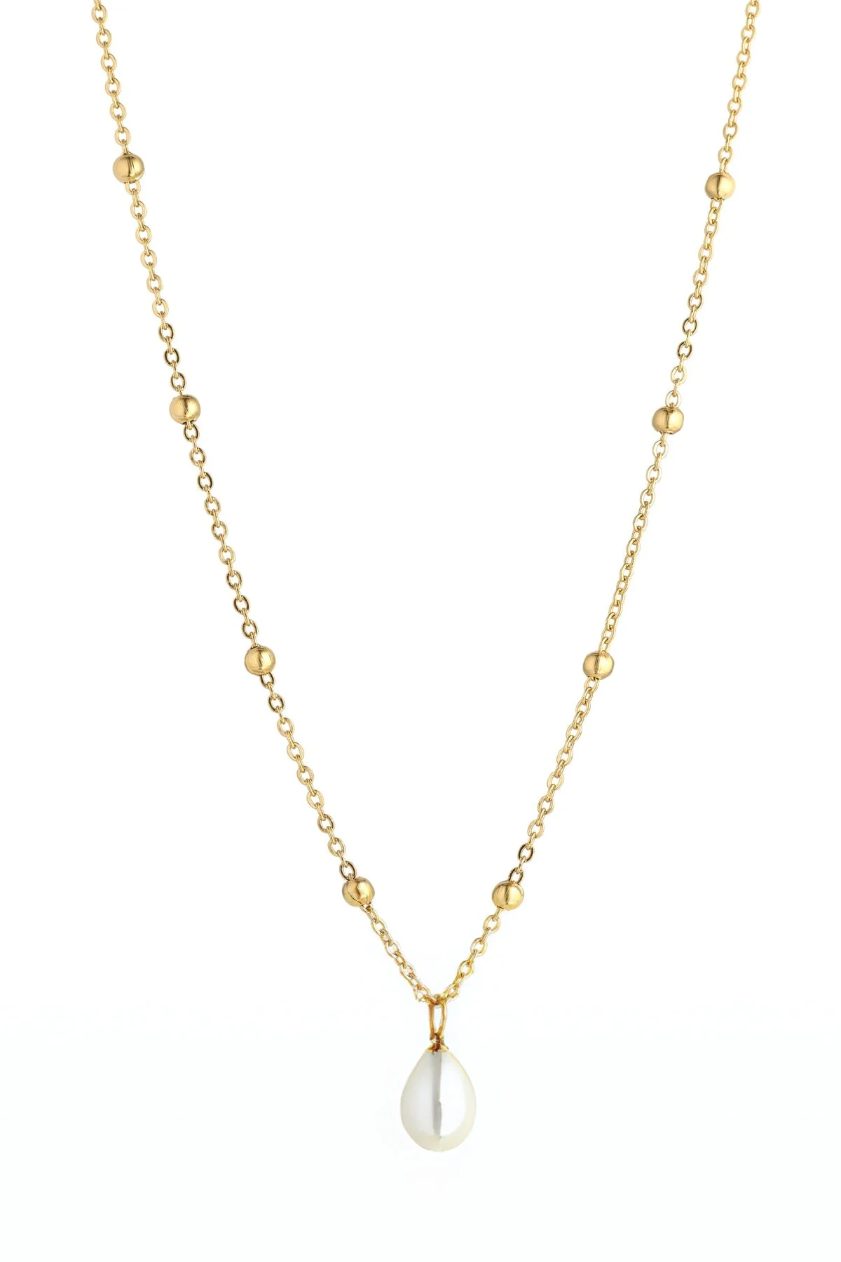 Gold Teardrop Pearl Necklace