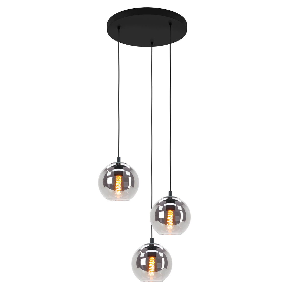 EGLO hanglamp Ariscani - ø 42,5 cm - rookglas - 3 lichts - zwart