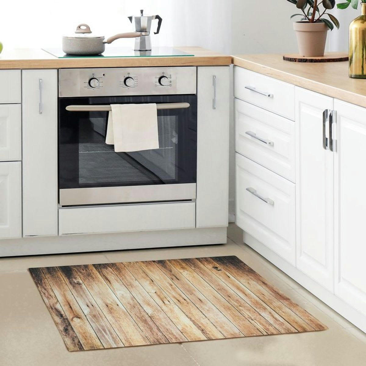 WOODY - Tapis de cuisine imprimé bois marron 45x75