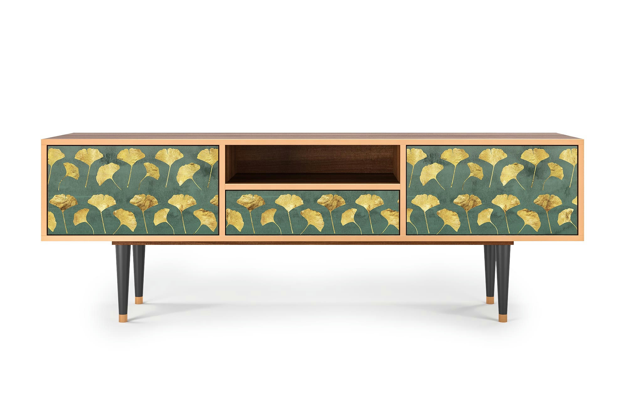 GINGKO LEAVES - Meuble TV  vert et jaune 1 tiroir et 2 portes L 170 cm