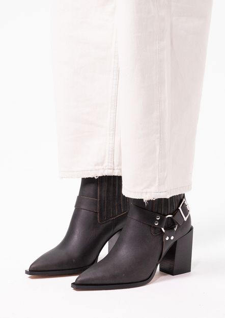 Zwarte leren western laarsjes met buckle