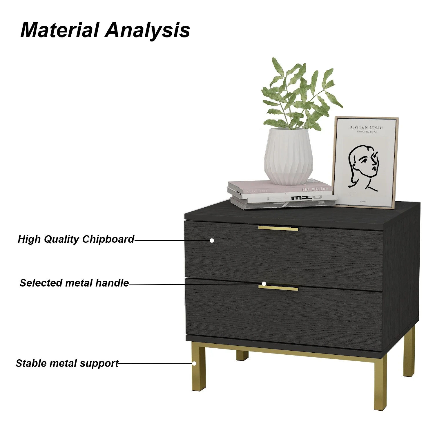Modern Metal/ Chipboard 2-Drawer Nightstand
