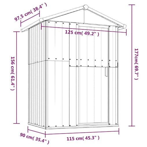 NNEVL Garden Shed Grey 126x97.5x177 cm Galvanised Steel