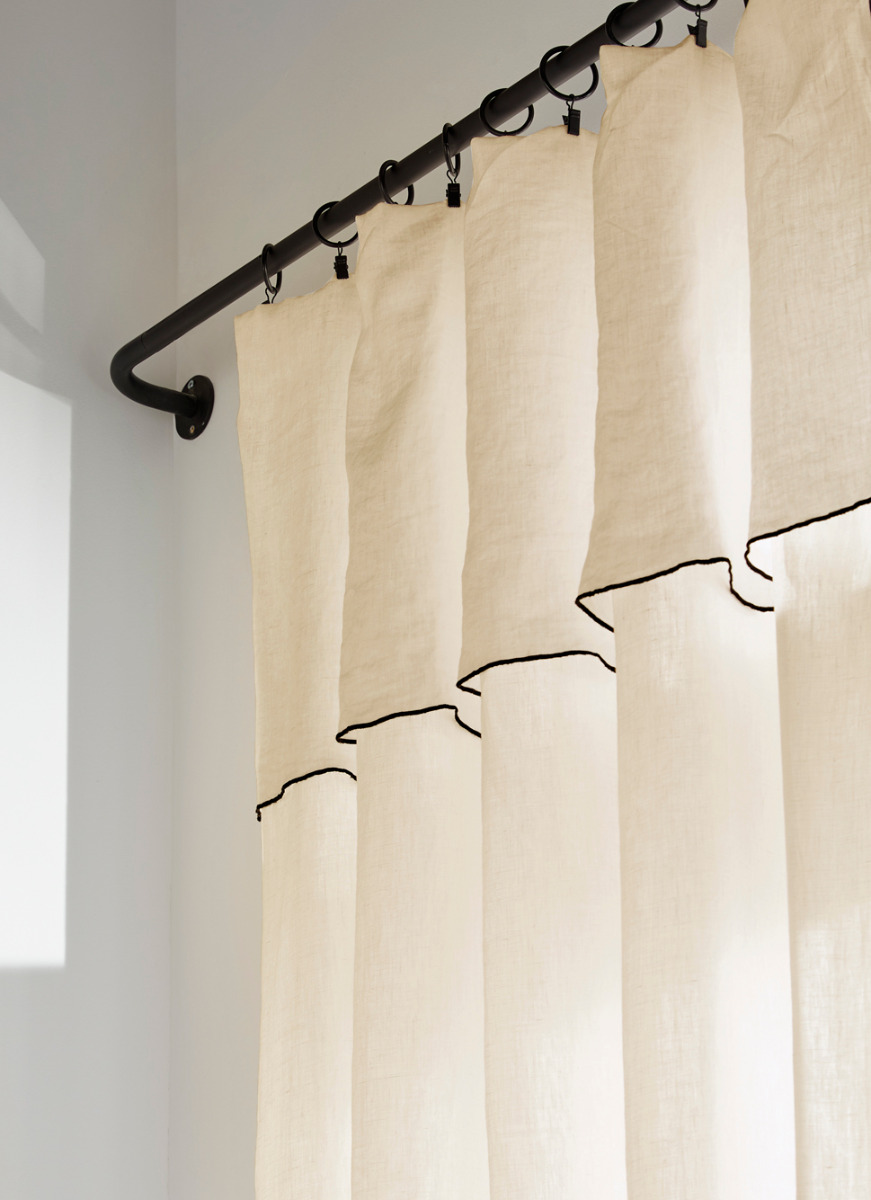 RIDEAU EN LIN LAVÉ ET BOURDON NATUREL