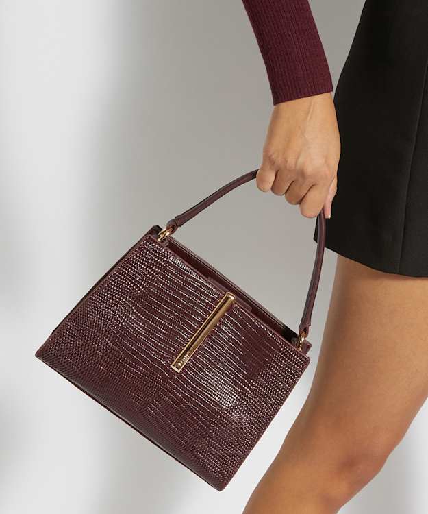 Dinidestined Burgundy - Embossed Leather Top-Handle Bag