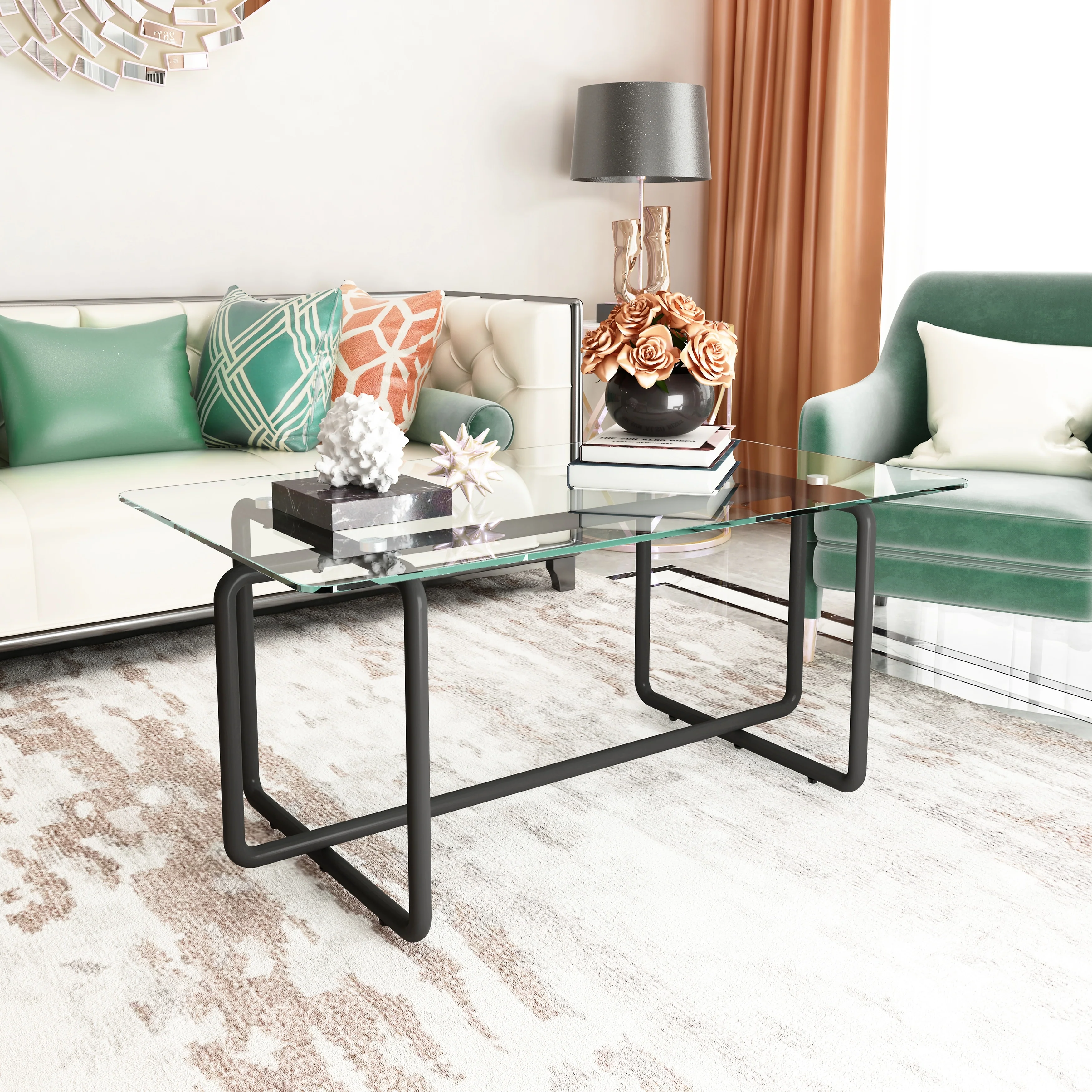Modern Tempered Glass Tea and Coffee Table - 23.62 x 39.37 x 17.71