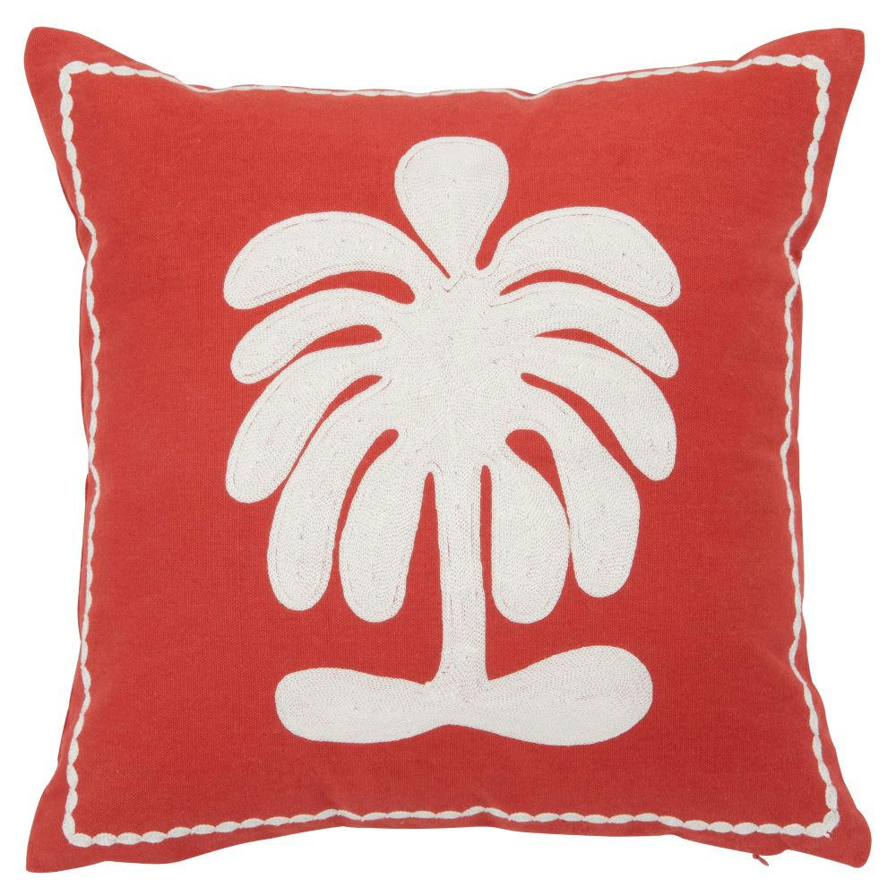 PALO - Housse de coussin en coton terracotta motif palmier écru avec broderie 40x40