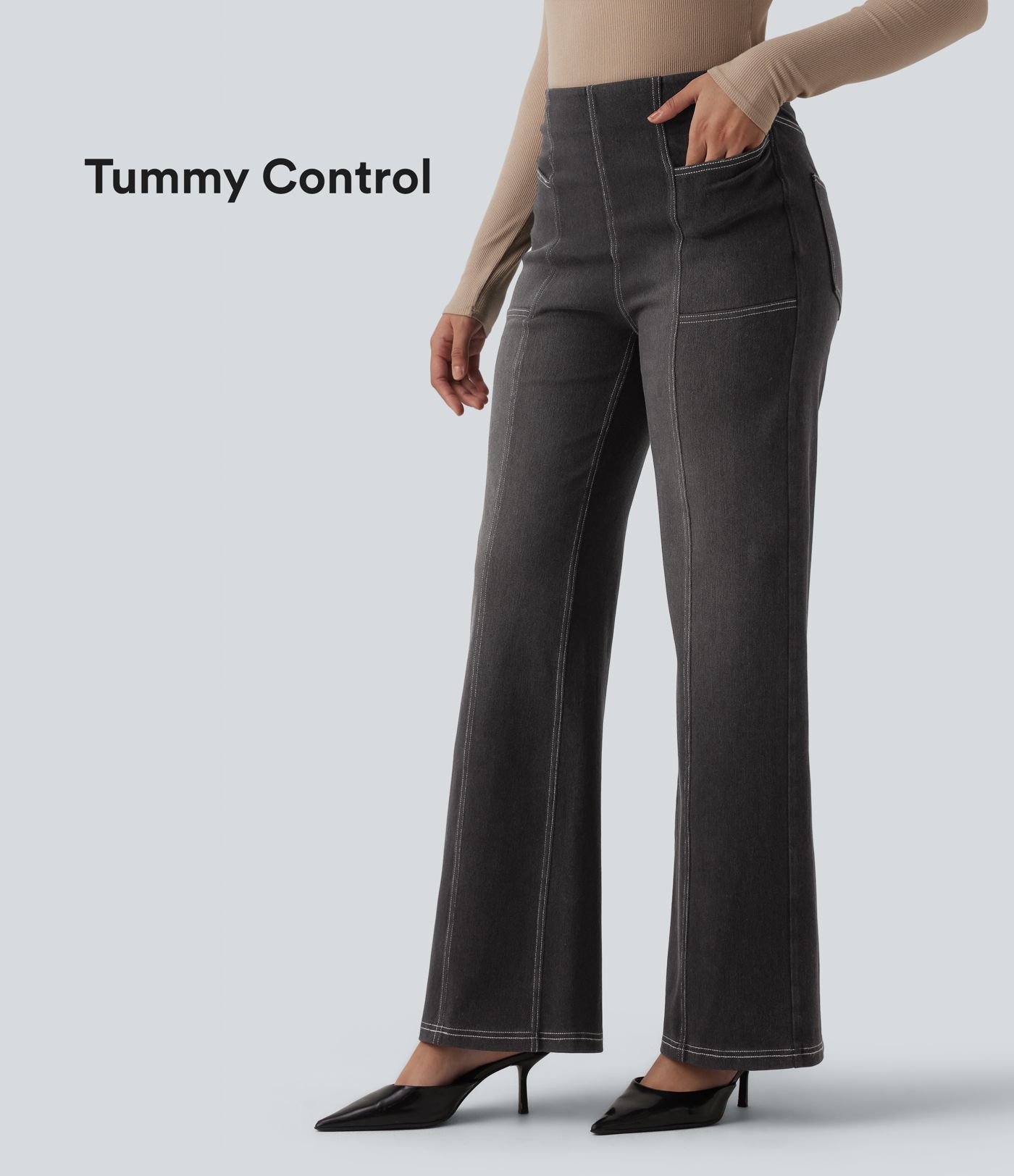Halara Flex™ Jean large décontracté taille haute ventre plat avec poches