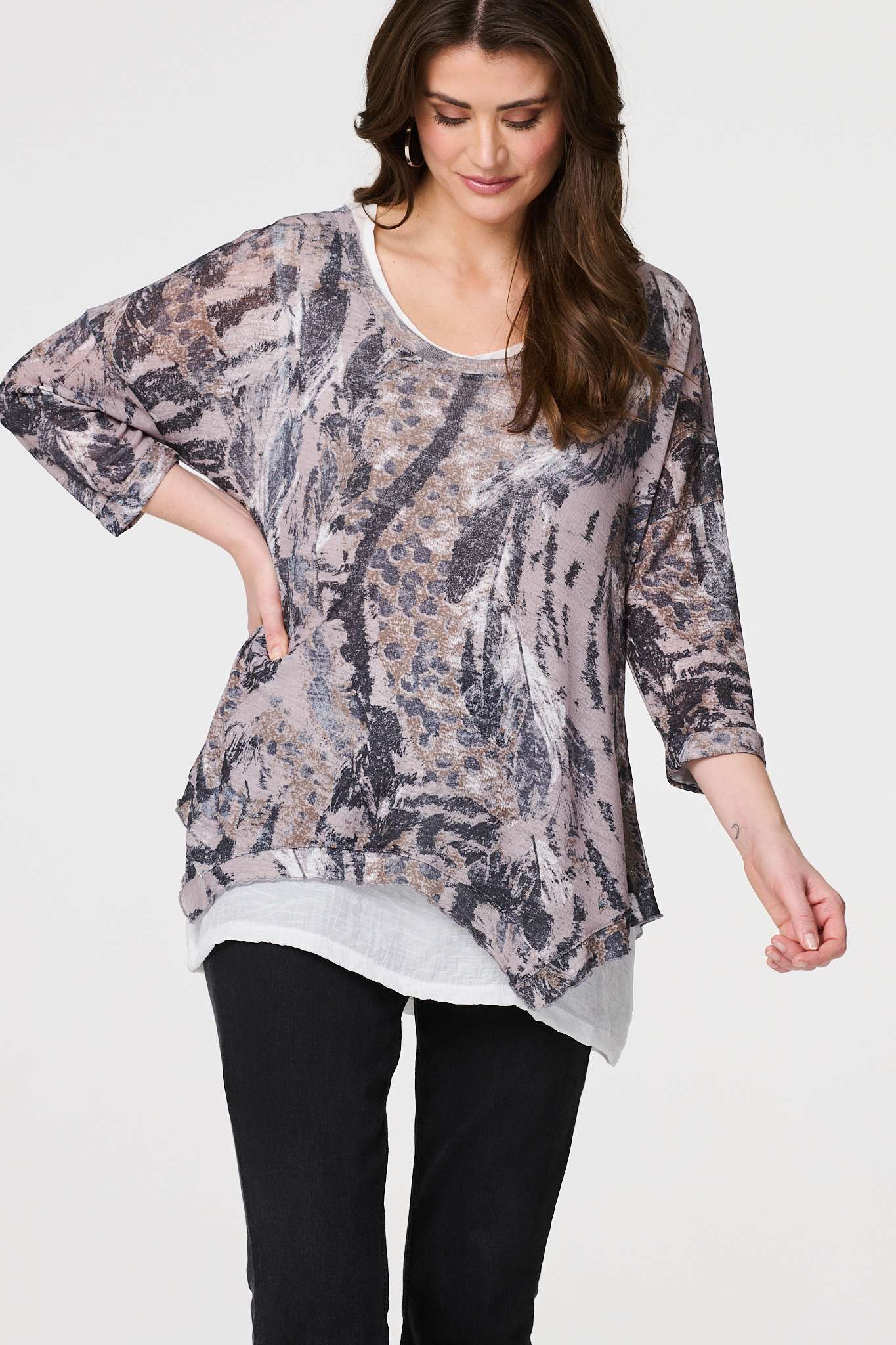 Izabel London Animal Print Double Layer Relaxed Tunic Top