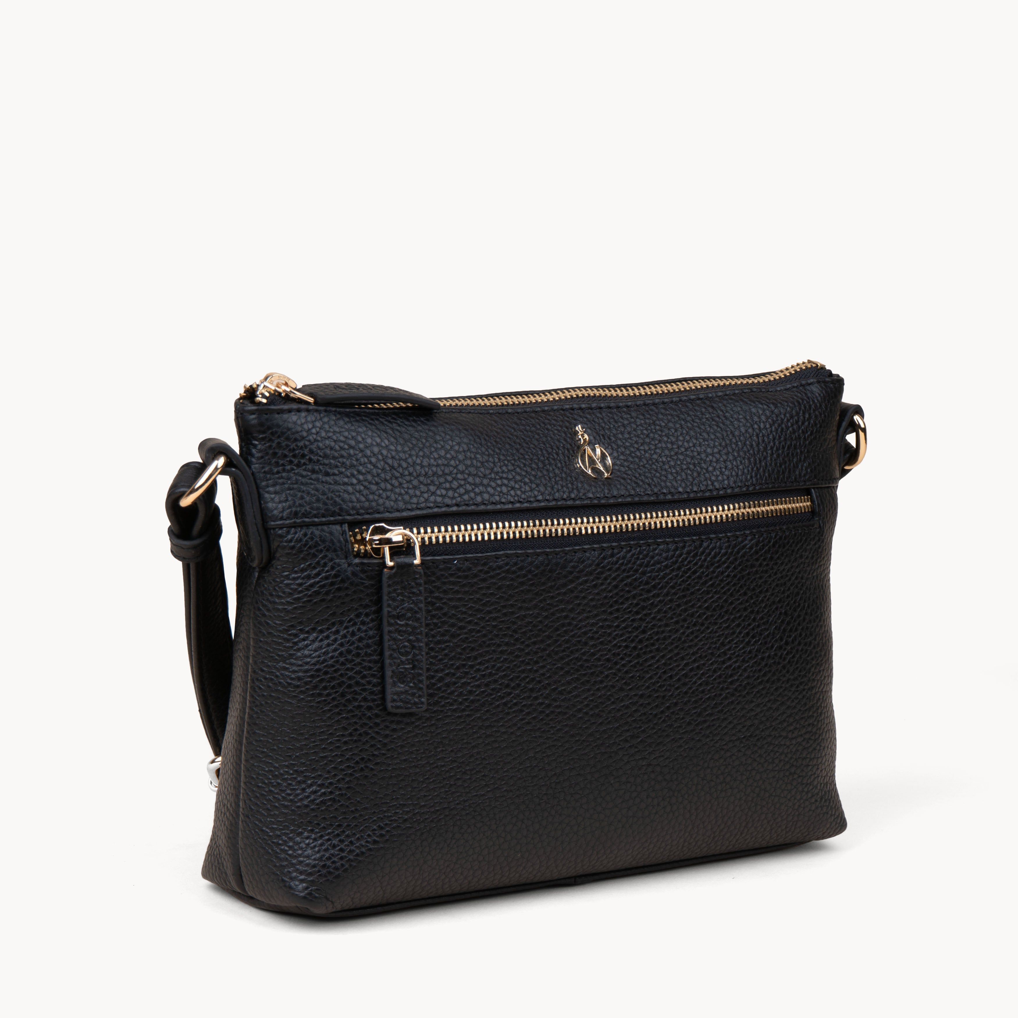 Assots London BECKY' Pebble Grain Real Leather Crossbody Bag