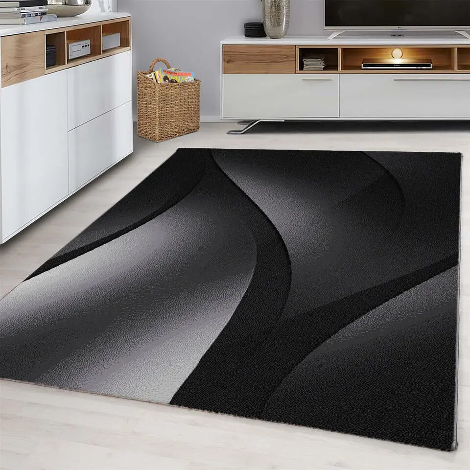 Laagpolig Vloerkleed Plus - Grijs Zwart - 160x230 cm - Tapijt Woonkamer