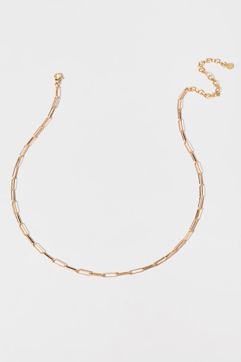 Fiona Worn Gold Paperclip Chain Link Necklace