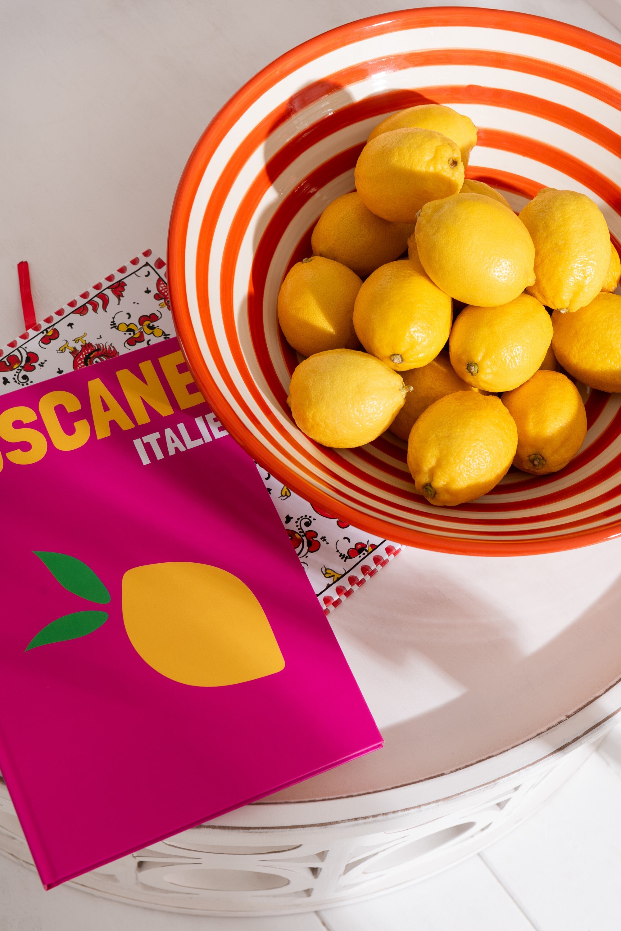 J-Line kom Lebrillo Granada Stripes - keramiek - wit oranje