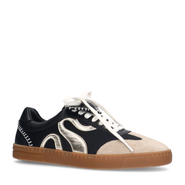 Zwarte suède sneakers met gouden details