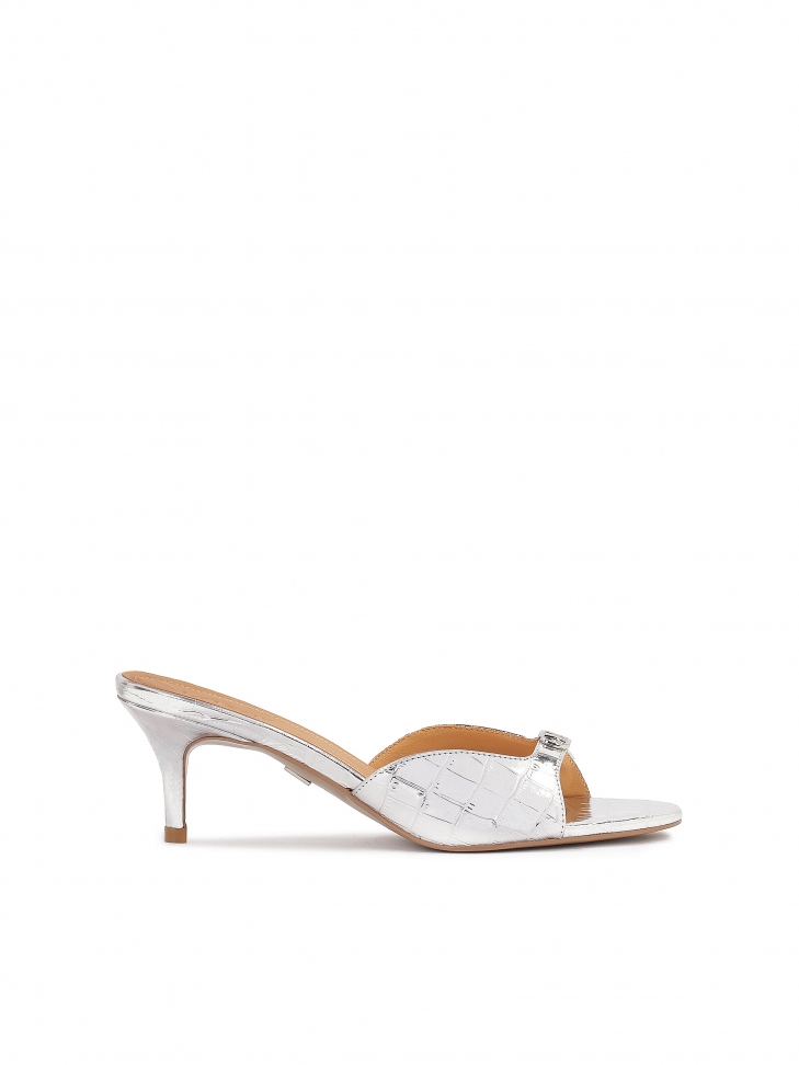 Silver heeled mules with cut-out upper