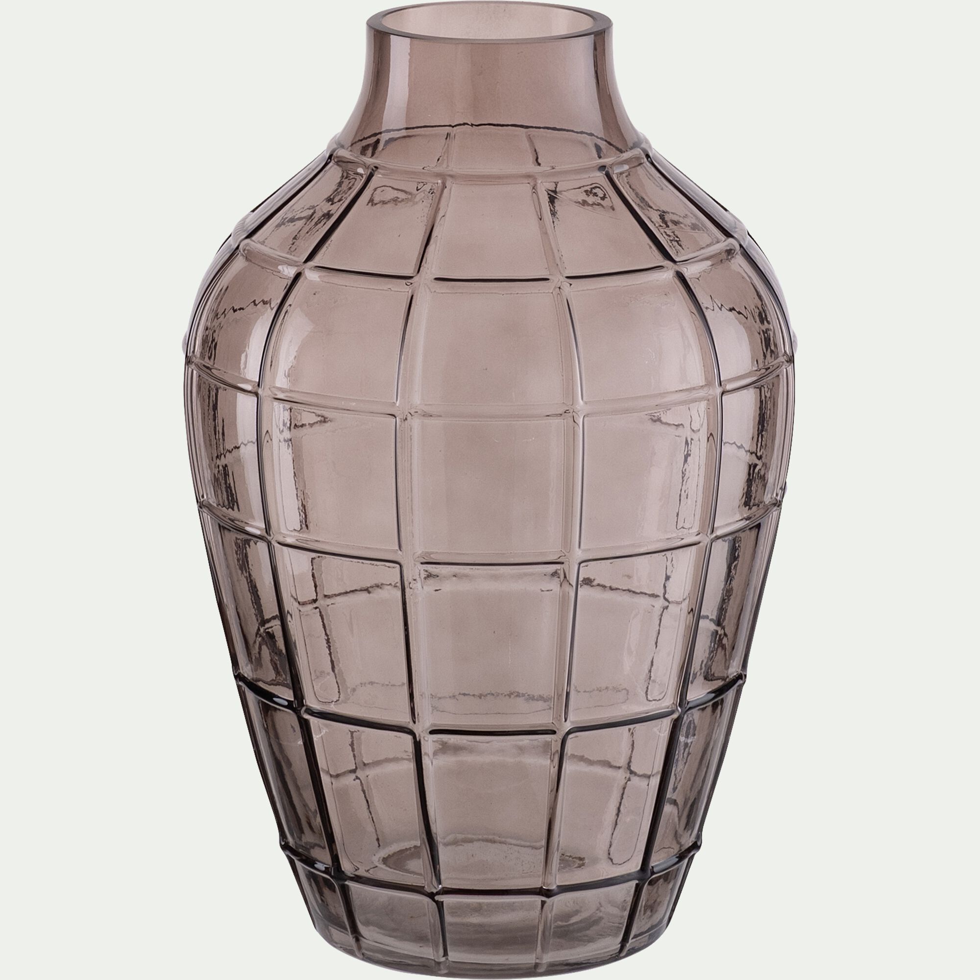 LOUNY - Vase quadrillé en verre teinté H30cm - gris