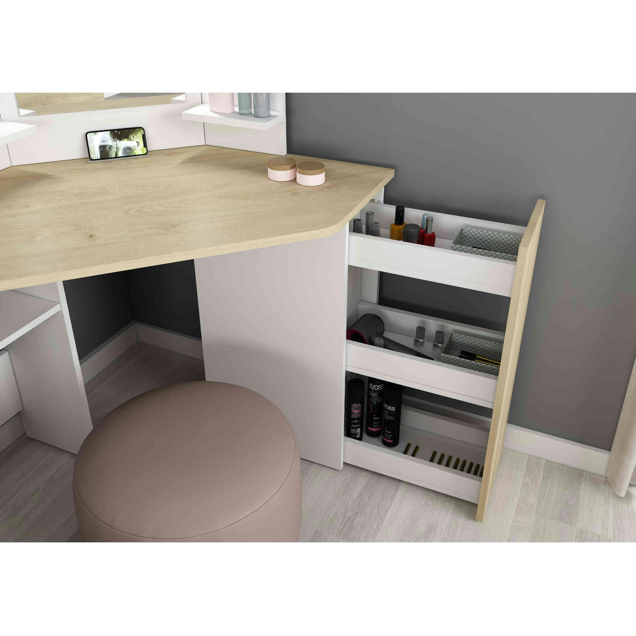 - Coiffeuse avec miroir bois naturel