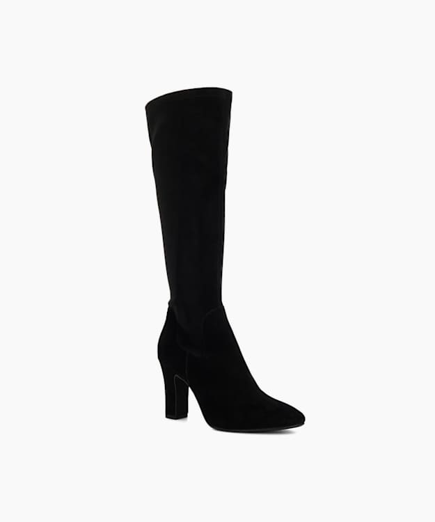 Simple Black - Block-Heel Knee-High Boots
