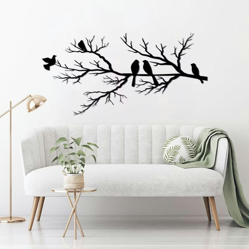 - Décoration murale oiseaux sur branche en métal noir 60x30 cm