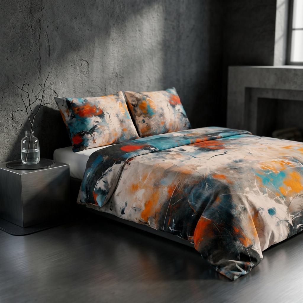 Modern Art Themed, Colorful Cotton Bedding Set, One Duvet Cover, Two Pillow Shams