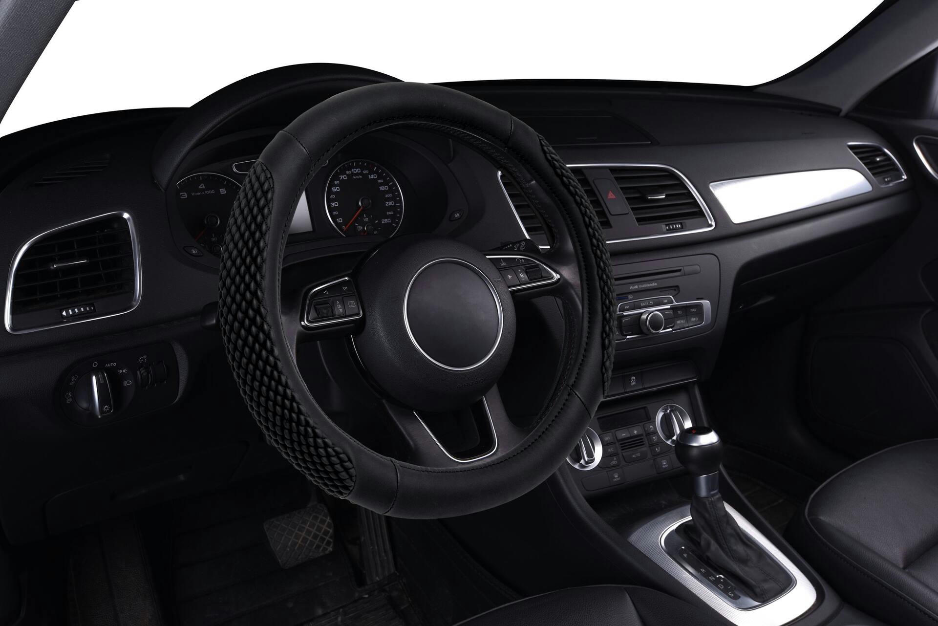 AutoTrends Faux Leather Massage Grip Steering Wheel Cover, Black
