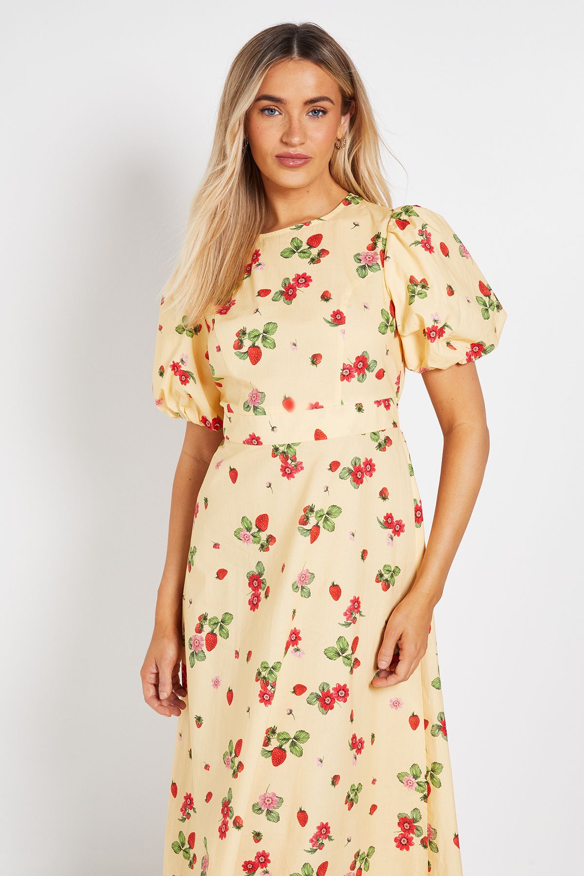 Dorothy Perkins Puff Sleeve Princess Seam Poplin Midi Dress