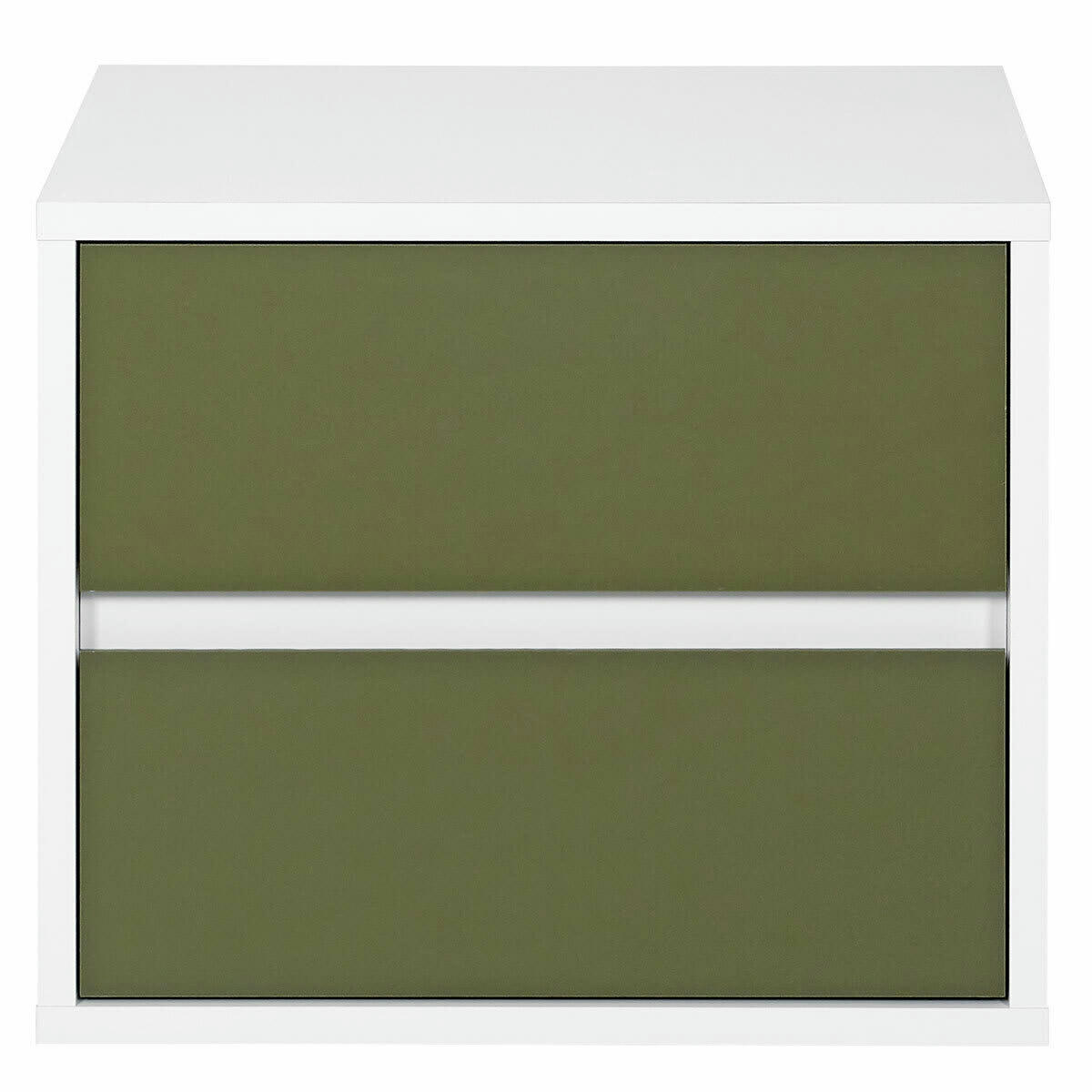 KIRA - Chevet 2 tiroirs effet bois blanc et vert