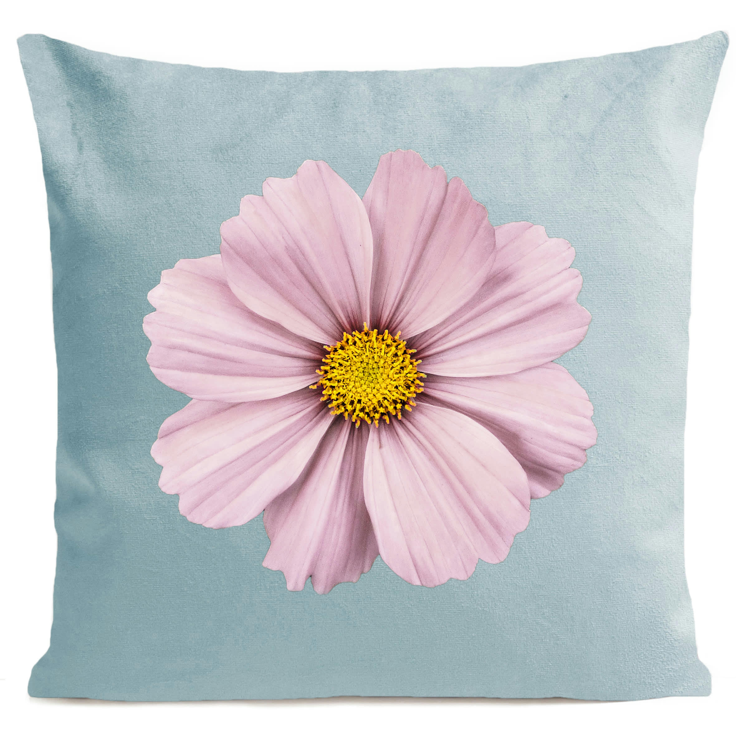- Coussin fleur rose suédine bleu 40x40cm